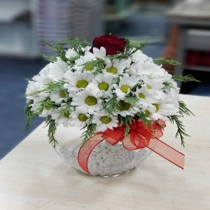  Konyaaltı Çiçekçiler - Cam Fanusta Krizantem ve Gül